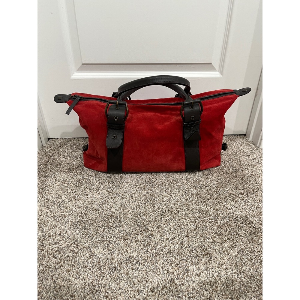 Donald J Pliner Couture Red Suede Leather Satchel Bag Made in Italy